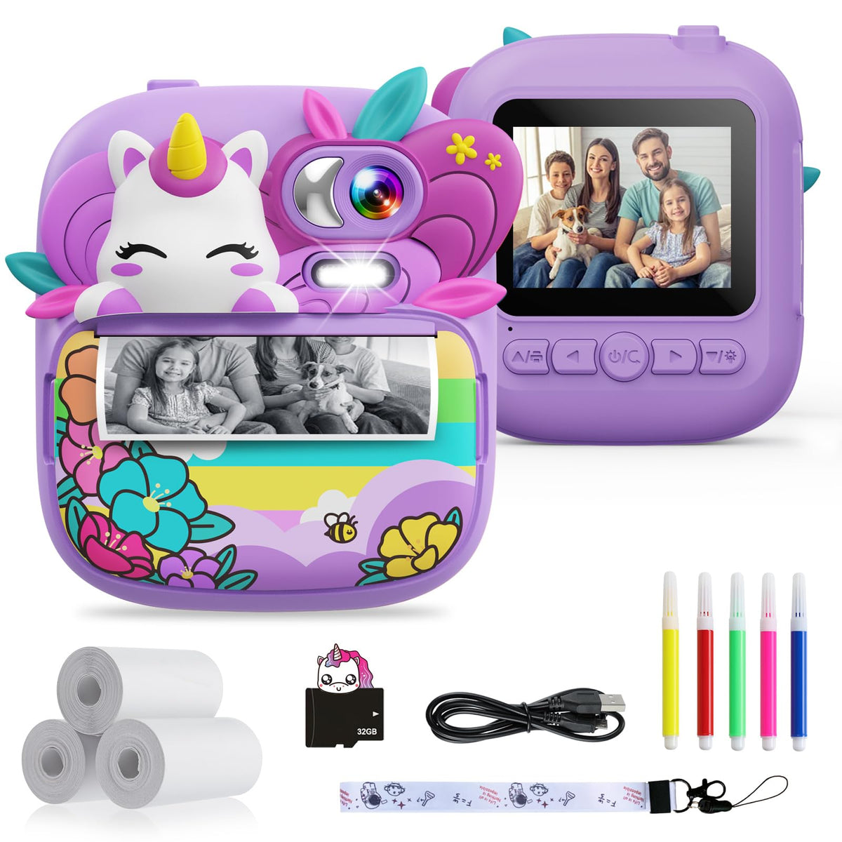 Kids Camera Instant Print Camera for Kids with Printable Photos Toddler Camera Toys for Children Ages 3-14 Digital Camera for Girls 4 5 6 7 8 9 10 11 12 13 Years Old - Purple