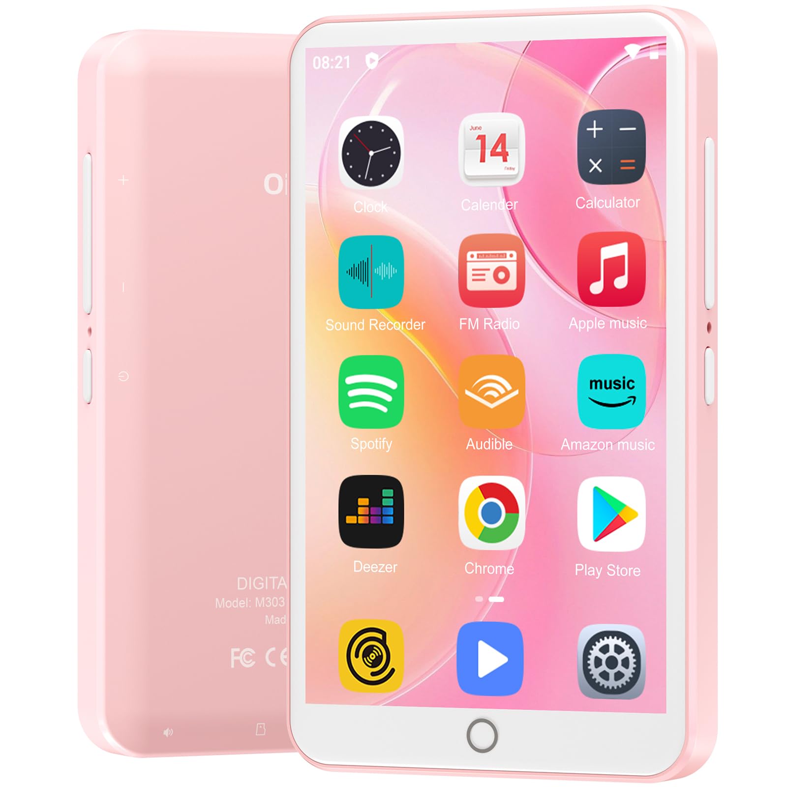 80GB MP3 Player with Bluetooth and WiFi Android Player with Speaker Mp3 & Mp4 Music Player with Spotify Amazon Music Browser Deezer 4.0" Touch Screen Download MusicUp to 512GB(Pink)