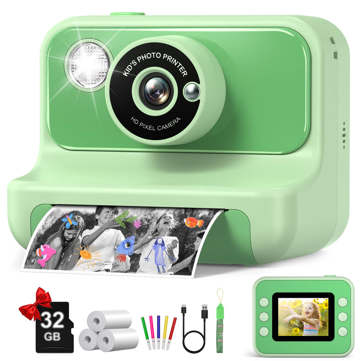 Kids Camera Instant Print Christmas Birthday Gifts for Girls and Boys Kids Camera 1080P HD Video Digital Toddler Camera Toy for 3 4 5 6 7 8 9 10 11 12 Years Old