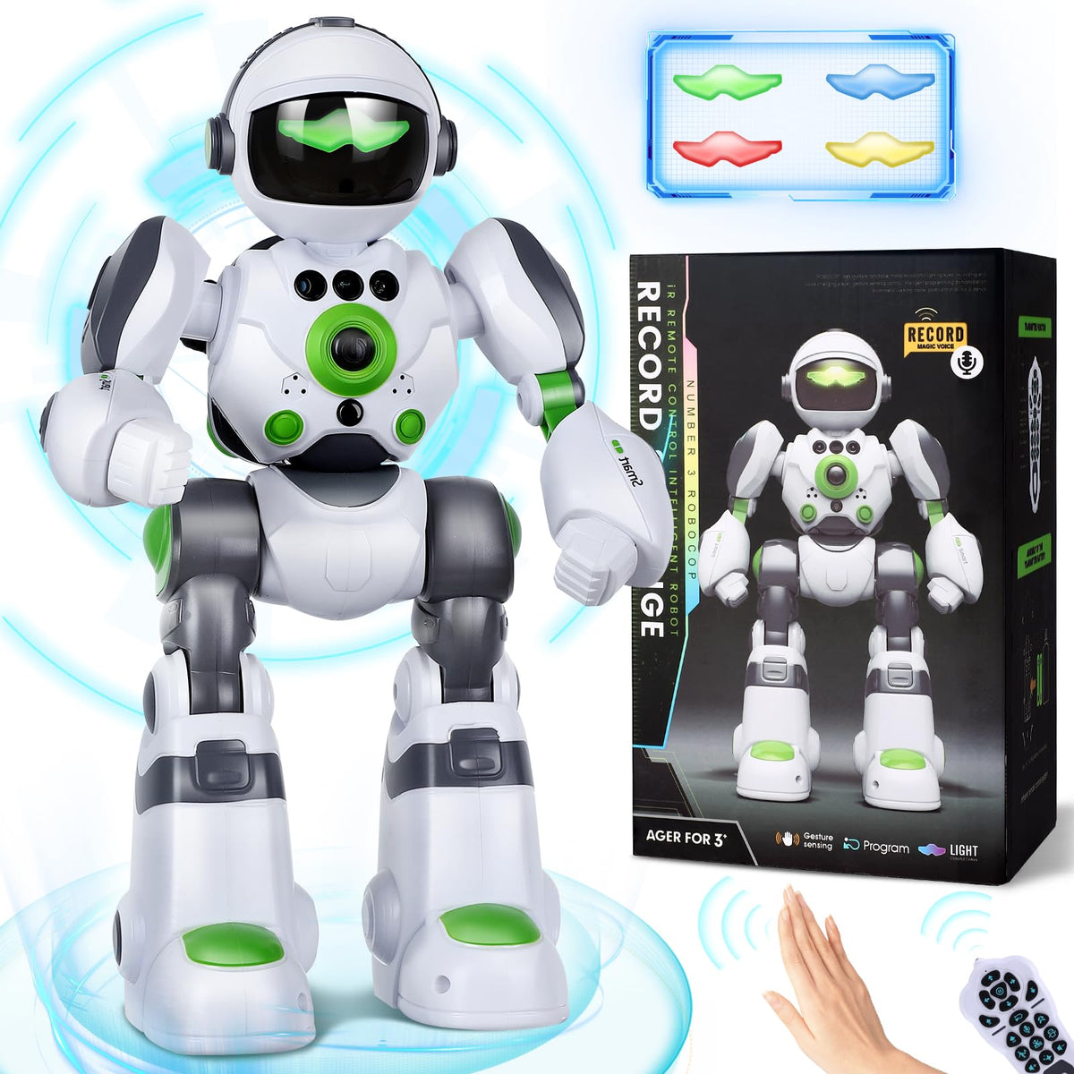 Zreswap Robot Toys Gift for Kids: Remote Control Robot Programmable Robot with Record Voice Music Dancing Gesture Control for Toddler Boys and Girls