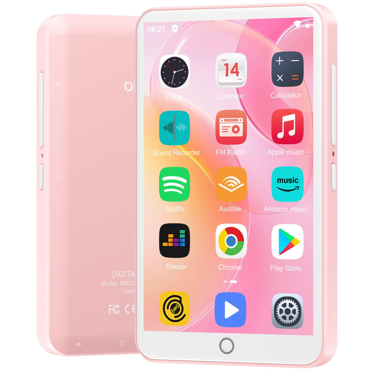 80GB MP3 Player with Bluetooth and WiFi Android Player with Speaker Mp3 & Mp4 Music Player with Spotify Amazon Music Browser Deezer 4.0" Touch Screen Download MusicUp to 512GB(Pink)