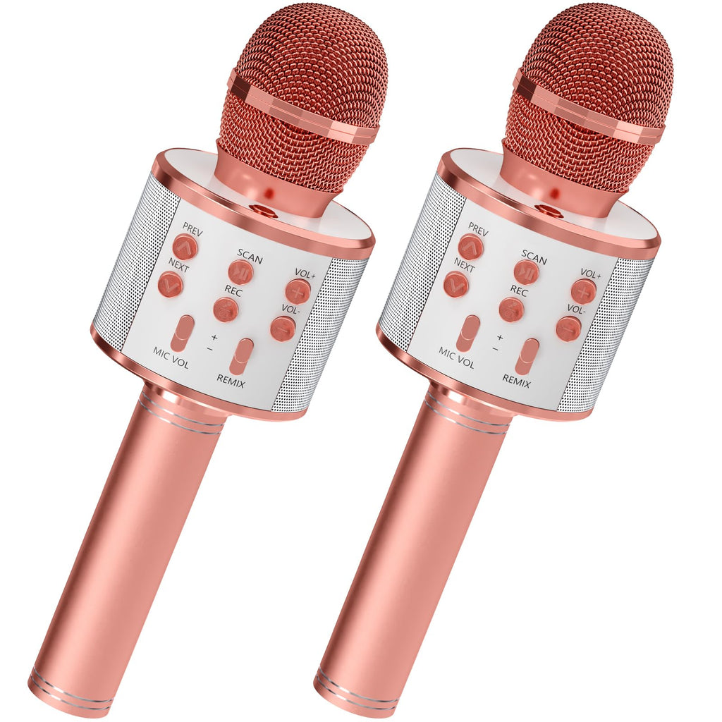 GIFTMIC 2 Pack Karaoke Microphone Bluetooth Microphone for Singing Wireless Microphones Toys for Girls Boys Adults Portable Kids Microphone 5 Year Old Girl Birthday Gift Ideas (Rose Gold)