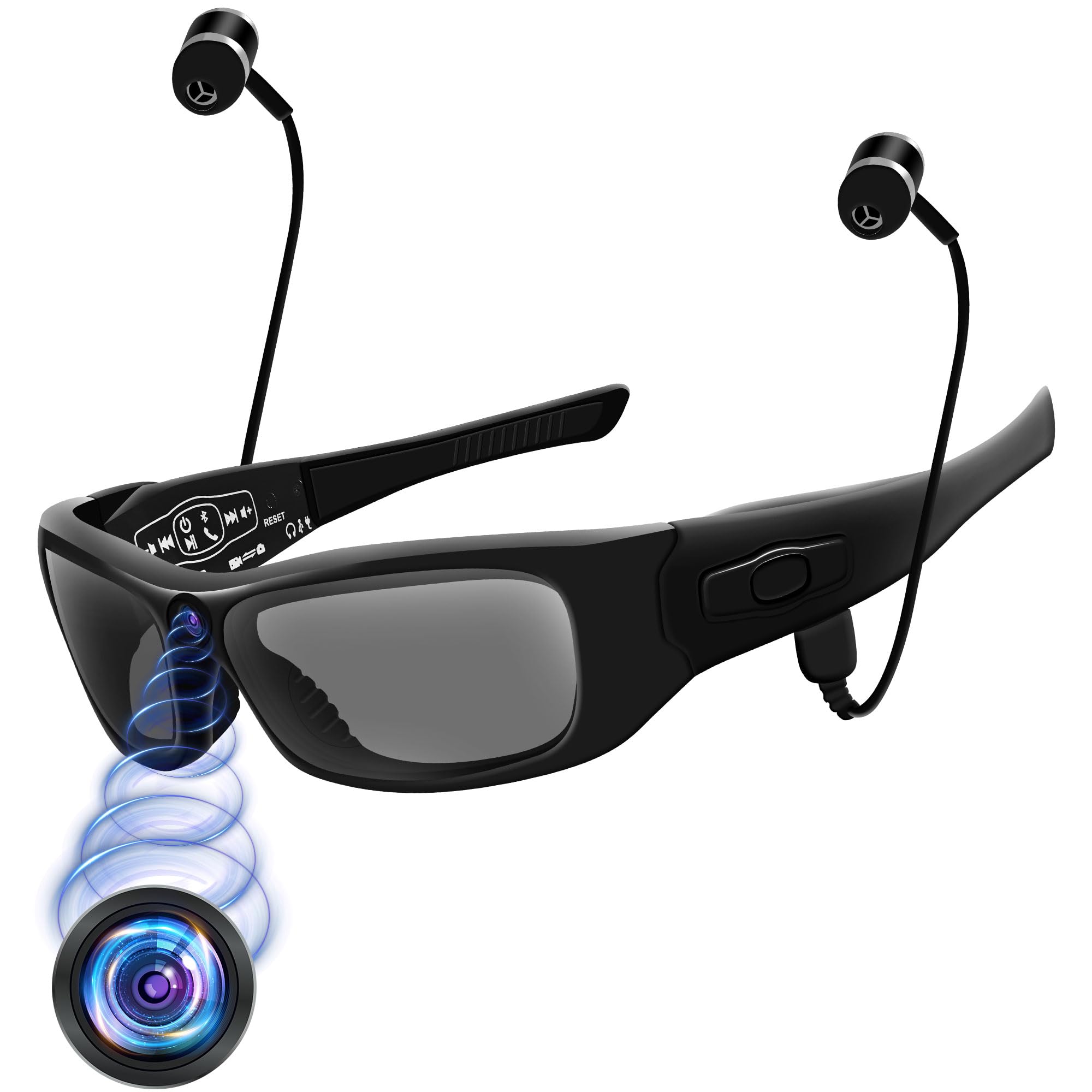 ZTCOLIFE Camera Glasses Bluetooth Smart Sunglasses with Camera HD 1080P Video Glasses Camera Sunglasses with Polarized UV400 Lens for Outdoor Sports Black