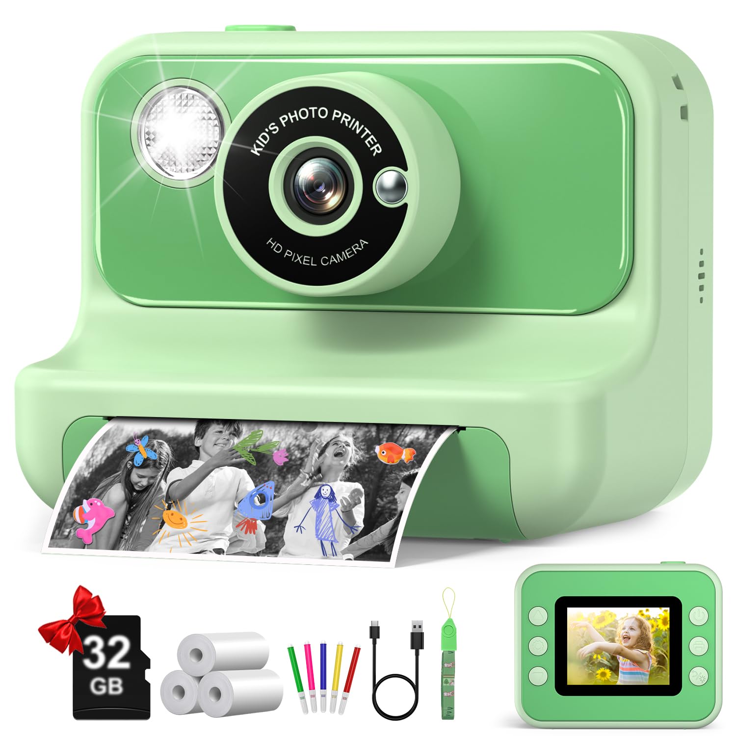 Kids Camera Instant Print Christmas Birthday Gifts for Girls and Boys Kids Camera 1080P HD Video Digital Toddler Camera Toy for 3 4 5 6 7 8 9 10 11 12 Years Old