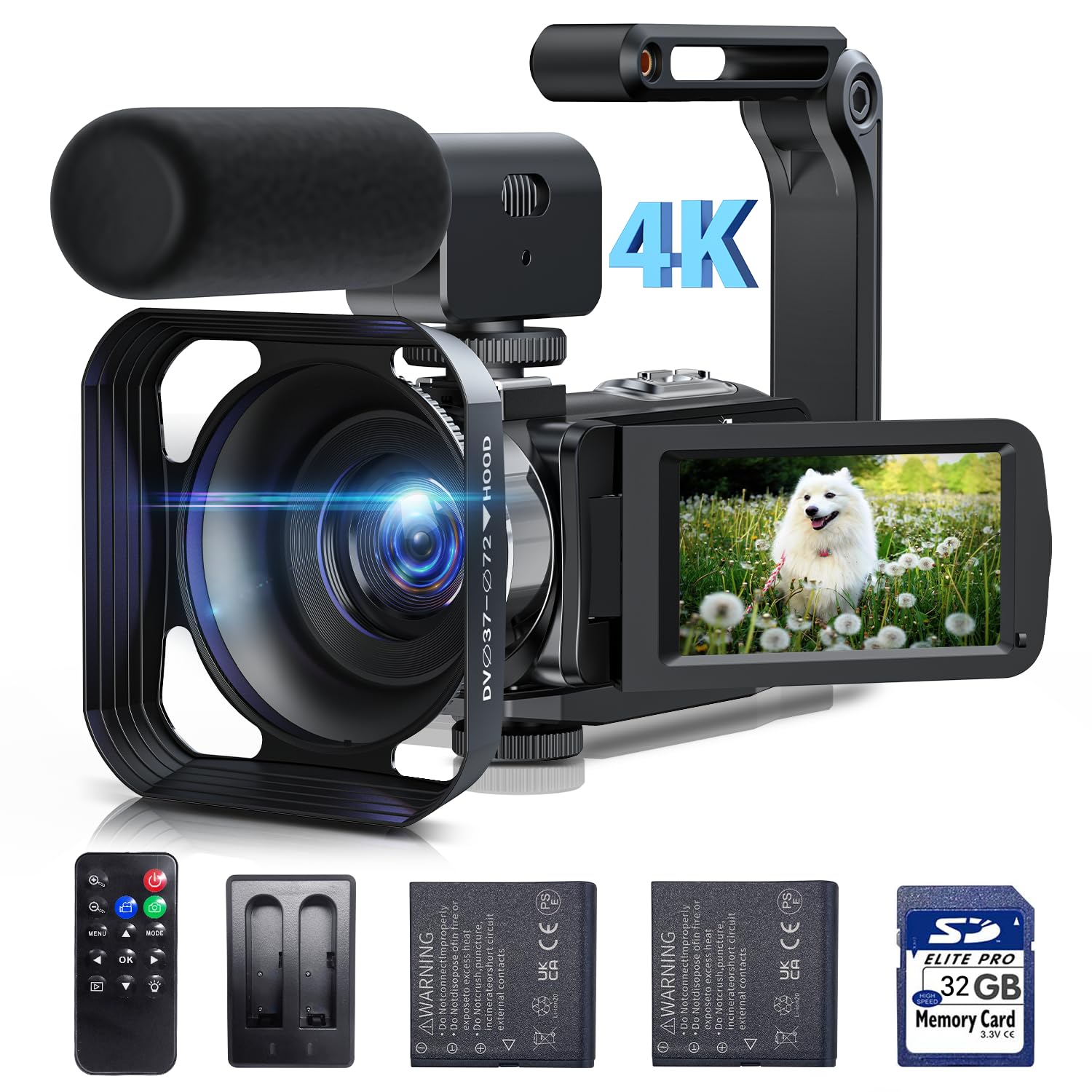 Video Camera Camcorder 4K 42MP YouTube Vlogging Camera 18X Digital Zoom 3” 270° Rotation Screen vlog Camera with Microphone Remote Control 2 Batteries Lens Hood 32G SD Card