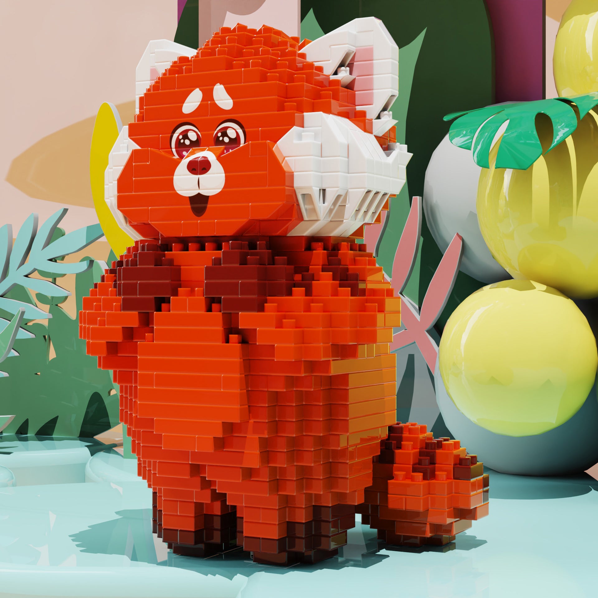 Cartoon Little Red Bear Building Block Puzzle Toy